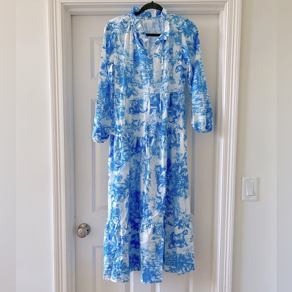 NWT Blue Toile Dress Size S